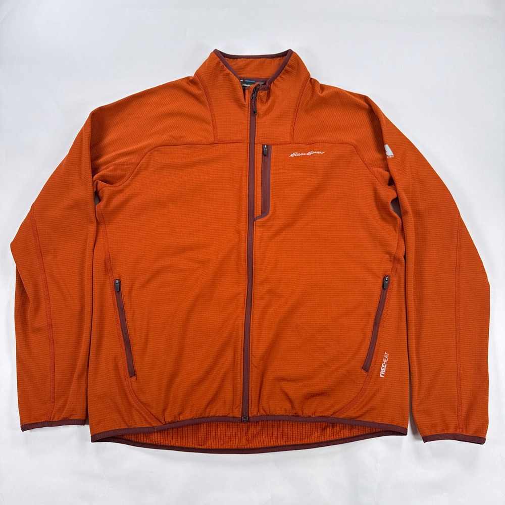 Eddie Bauer Mens Jacket L Orange First Ascent FreeHeat Grid Fleece Zip Hiking